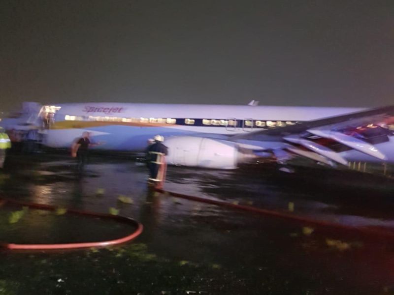 picejet SG 6237 Jaipur-Mumbai flight overshoots runway while landing at Mumbai Airport | मुंबई विमानतळावर स्पाइस जेटचे विमान घसरले; मोठा अनर्थ टळला!