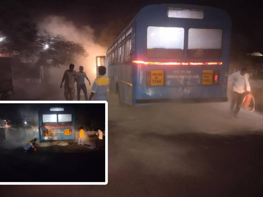 Fire to running ST bus Vigilance of the driver saved the lives of 35 passengers in Hingoli | धावत्या एसटीला आग! चालकाची सतर्कता, ३५ प्रवाशांचा जीव वाचला!!