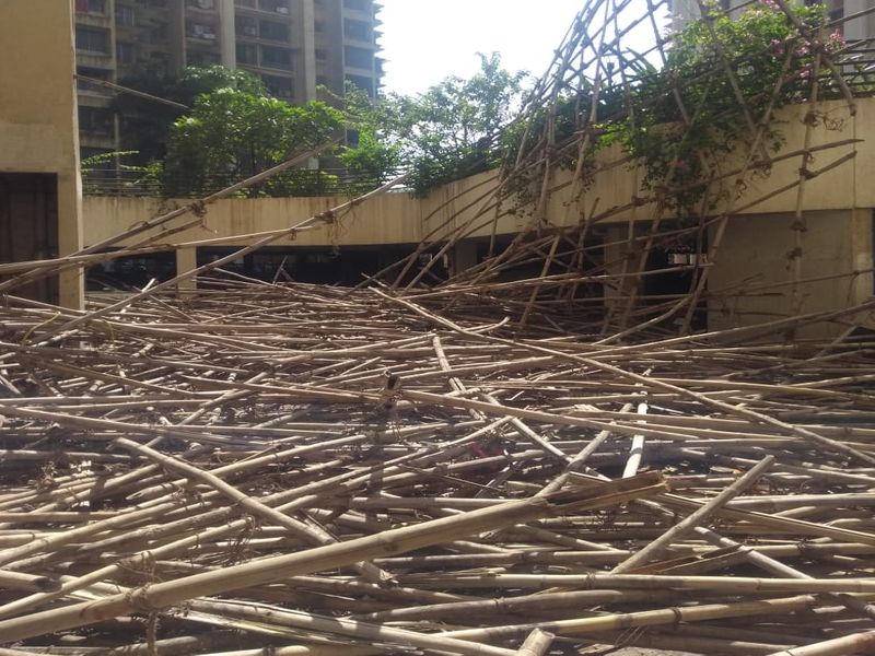 Thane : bambu construction fall down at runwal garden city, 11 persons injured | ठाण्यात रंगकामासाठी बांधलेली परांची कोसळली; 11 कामगार जखमी