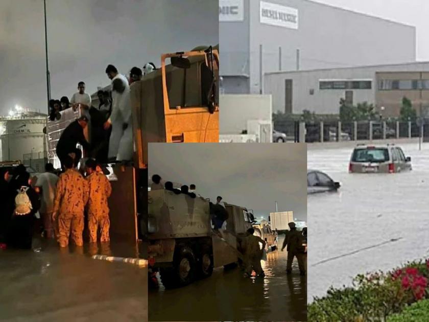 Flood in UAE: Heavy rain in the desert of UAE, houses, shops, malls were submerged in the deluge | Flood in UAE: यूएईच्या वाळवंटात मुसळधार पाऊस, महापुरात घर, दुकाने, मॉल सारे काही बुडाले 