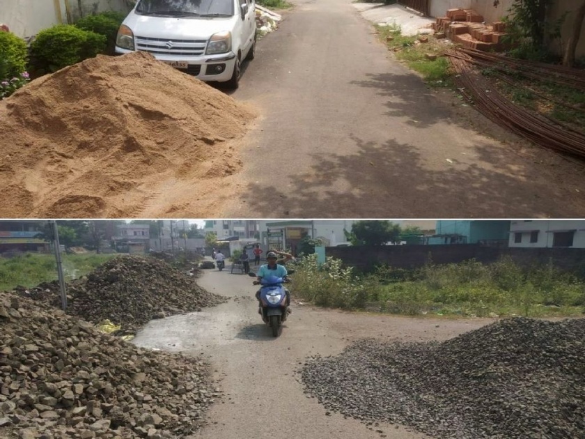 Is there no obstruction in the movement of government works material on the road? Question of angry citizens | सरकारी कामांच्या मटेरीयलचा वाहतुकीस अडथळा नाही का? संतप्त नागरिकांचा सवाल