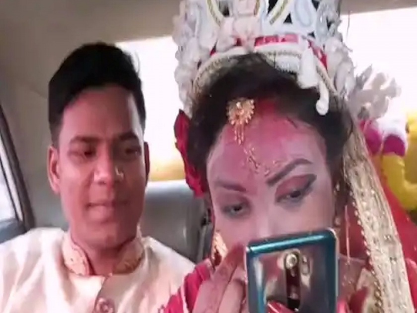 Bride crying her makeup fed see what groom doing for her video viral | Video : पाठवणीनंतर रड रड रडली अन् निघाला मेकअप; खरं रूप दिसताच नवऱ्यानं केलं असं काही