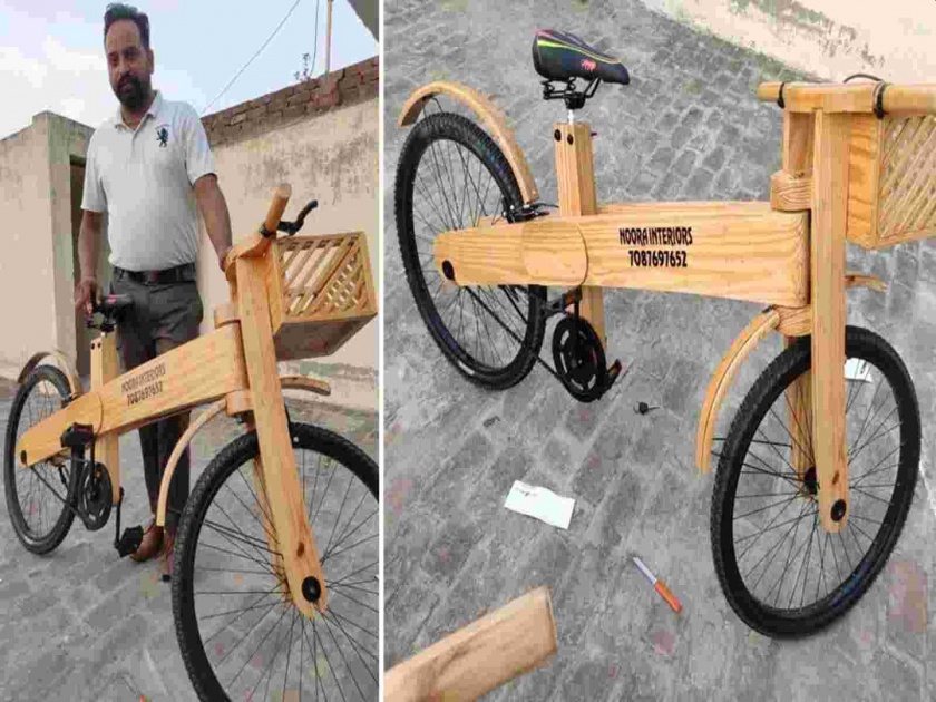 Punjab carpenter make a wooden bicycle in during corona pandemic | मानलं गड्या! लॉकडाऊनमध्ये पठ्ठ्यानं बनवली भन्नाट सायकल; अन् हजारो रुपयांना होतेय विक्री