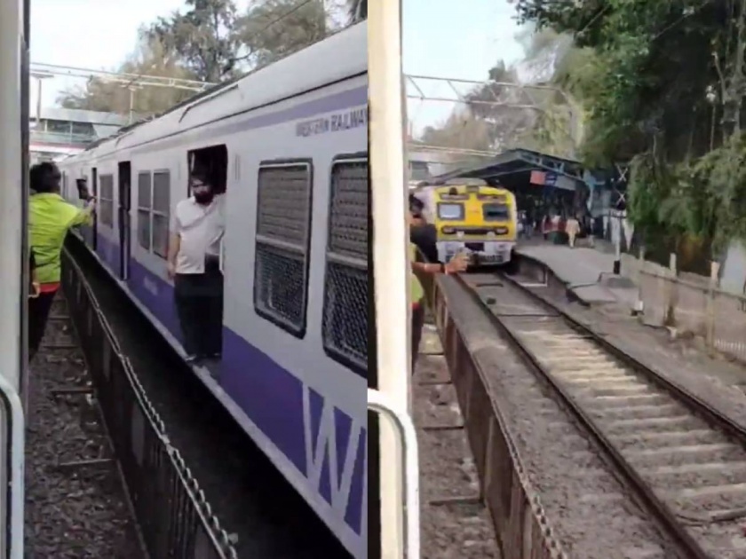 Video of dangerous stunt of young man in mumbai local is going viral on social media  | Mumbai Local Train: मुंबई लोकलमध्ये तरूणाचा धोकादायक स्टंट; सोशल मीडियावरील लाईक्ससाठी जीवाशी खेळ
