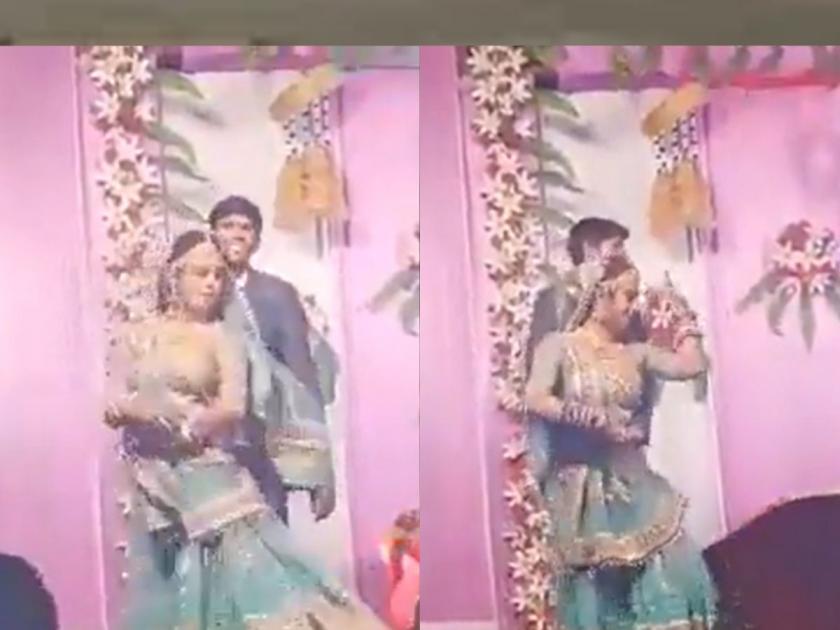 wife started dancing on the song on the stage itself, the video went viral | पत्नीने स्टेजवरच गाण्यावर धरला ठेका! पती झाला आवाक, व्हिडिओ व्हायरल
