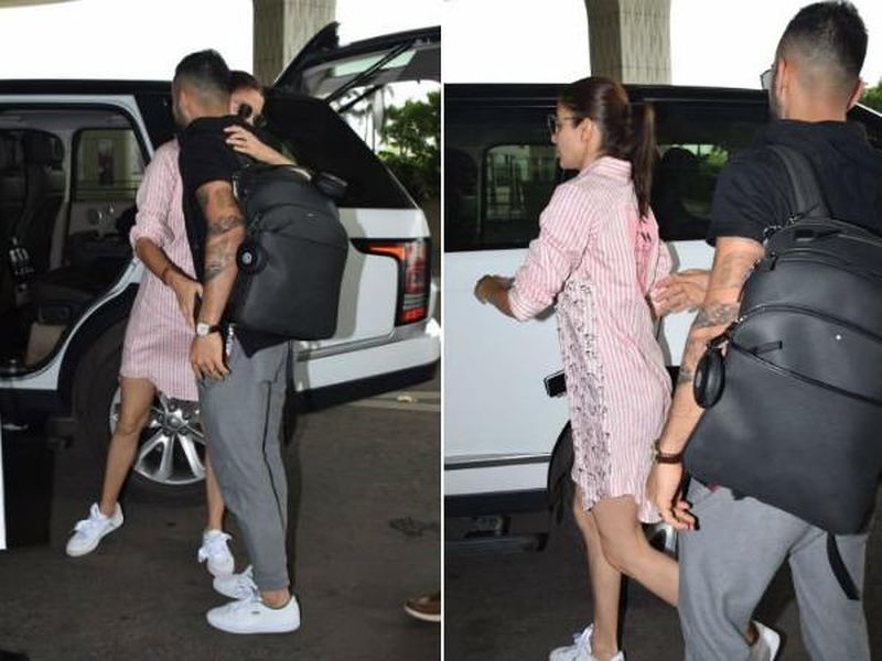 Anushka Sharma's warm hug to husband Virat Kohli at the airport is proof that it's hard to say goodbye | तुसी जा रहे हो?... इंग्लंड दौऱ्यावर निघालेल्या विराटला निरोप देताना हळवी झाली अनुष्का