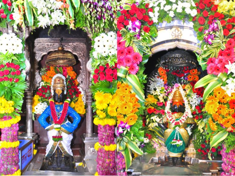Festoon decoration of Vitthal-Rukmini temple, attractive decoration for Akshay Tritiyanini | विठ्ठल-रुक्मिणी मंदिरात फुलांची आरास, अक्षय तृतीयेनिमित्त आकर्षक सजावट