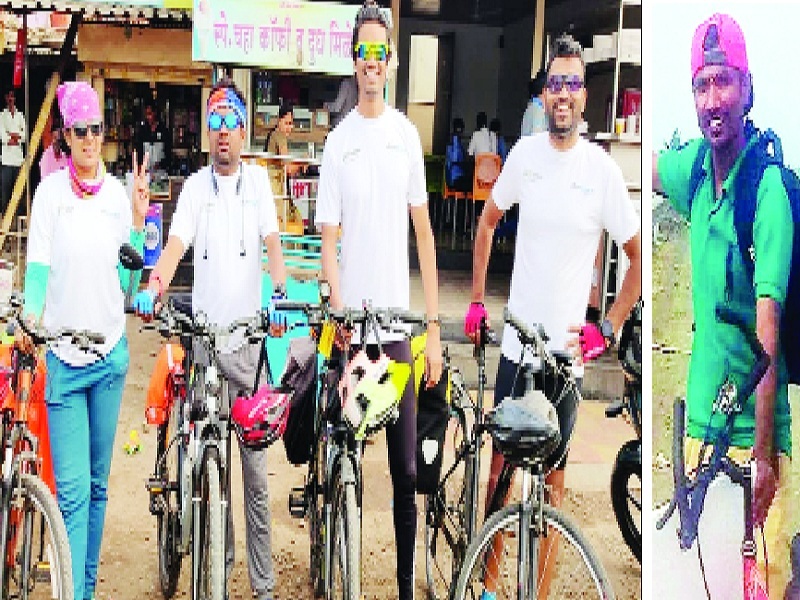 Five cyclists meet at a Vruksha Sanmelan, conveying environmental protection mesaage | पर्यावरण रक्षणाचा संदेश देत पाच सायकलवीर वृक्षसंमेलनाच्या भेटीला
