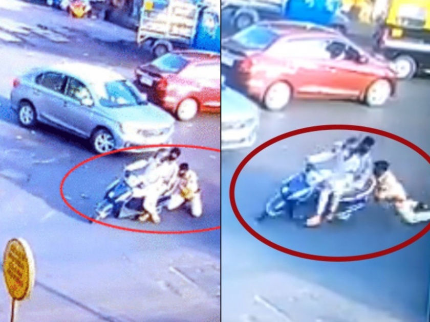 Shocking! Two-wheeler driver rushed to police officer during curfew and nakabandi pda | धक्कादायक! नाकाबंदीच्या वेळी तैनात पोलीस अधिकाऱ्याला दुचाकीस्वाराने नेले फरफटत 