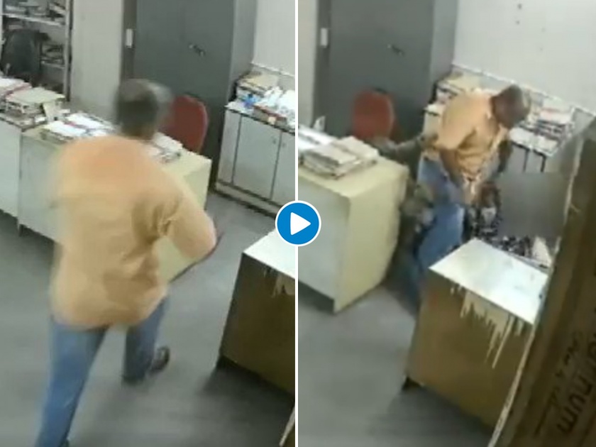 Andhra Pradesh Man assaults lady colleague office asking him wear mask video | Video - संतापजनक! मास्क लावण्याचा सल्ला दिला म्हणून कार्यालयातील दिव्यांग महिलेला बेदम मारहाण
