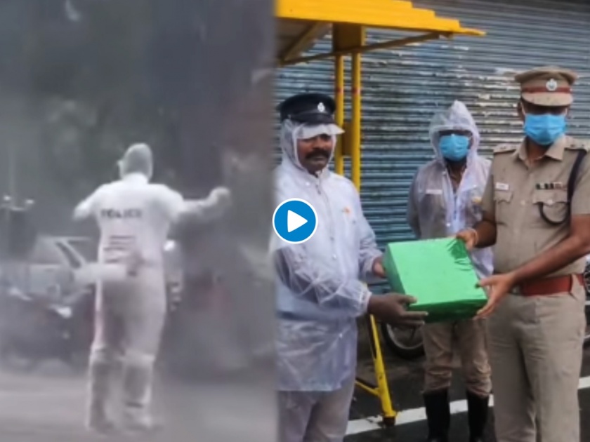Tamilnadu constable video viral while controlling traffic in heavy rain people praised | कडक सॅल्यूट! मुसळधार पावसात उभं राहत कर्तव्य करणाऱ्या पोलिसाचा फोटो व्हायरल; नेटिझन्सनी केलं कौतुक