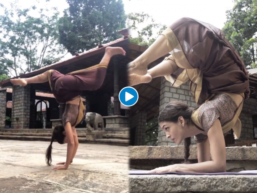 Backflips in a saree : Dancer rukmini vijayakumar performing splits and backflips in a saree see viral video | Backflips in a saree : जबरदस्त! कमरेला साडीचा पदर खोचला अन् केला खतरनाक स्टंट; व्हिडीओ पाहून तुम्हीही व्हाल अवाक्