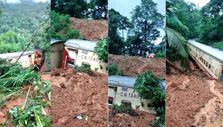 VIDEO: Landslides on Train in Goa, train derailed between Dudhsagar and Sonalim | VIDEO: गोव्यामध्ये रेल्वेवर दरड कोसळून दुर्घटना, मातीच्या ढिगाऱ्याखाली अडकली संपूर्ण ट्रेन