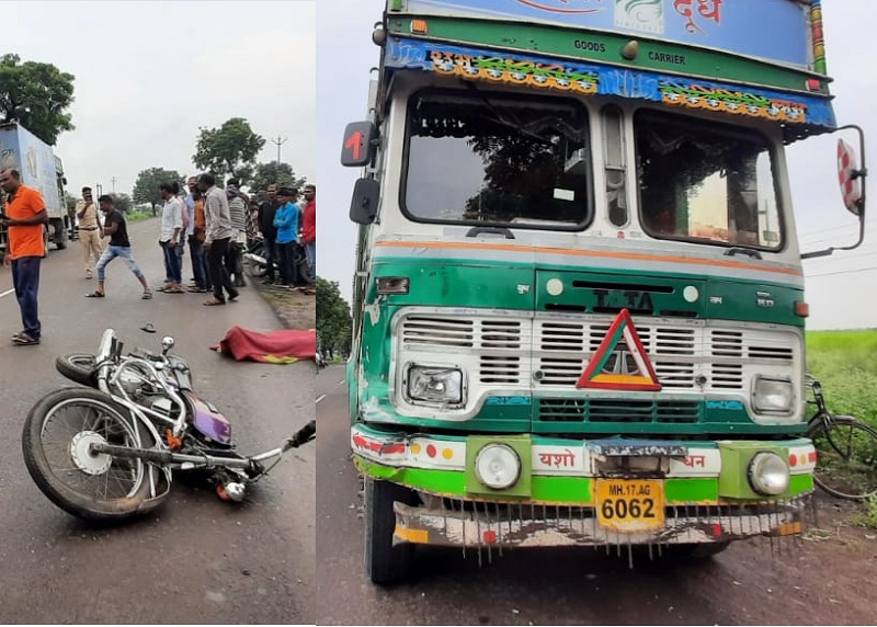 A speeding truck crushed a biker near Jintur | जिंतूरजवळ भरधाव ट्रकने बाईकस्वारास चिरडले