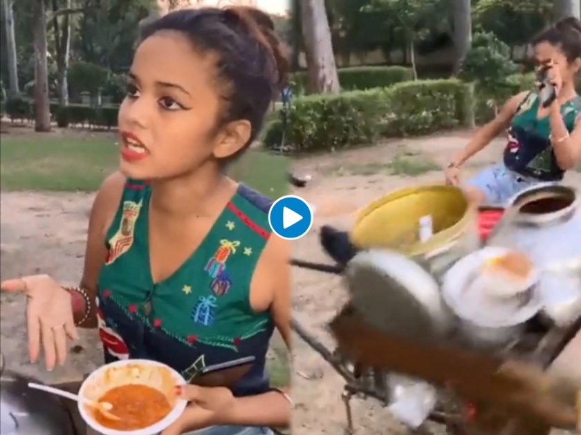 girl slaps kachodi seller on the issue of onion video viral | तुफान राडा! कचोरीसोबत कांदा न दिल्याने 'ती' चिडली; विक्रेत्याची सायकलच पाडली, Video व्हायरल