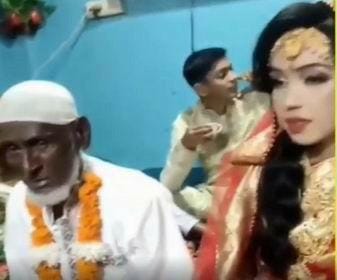 Video elderly man got married to 25 year old girl how was reaction of the bride | Video - काय सांगता? 60 वर्षांचा नवरा अन् 25 वर्षीय नवरी; लग्नानंतर तरुणीची भन्नाट रिअ‍ॅक्शन 