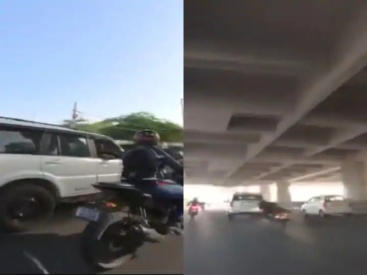 Video: There was a quarrel on the road, the angry car driver blew up the biker | Video : मरता मारता वाचला! रस्त्यात भांडण झालं, रागात कारवाल्यानं बाईकवाल्याला उडवलं