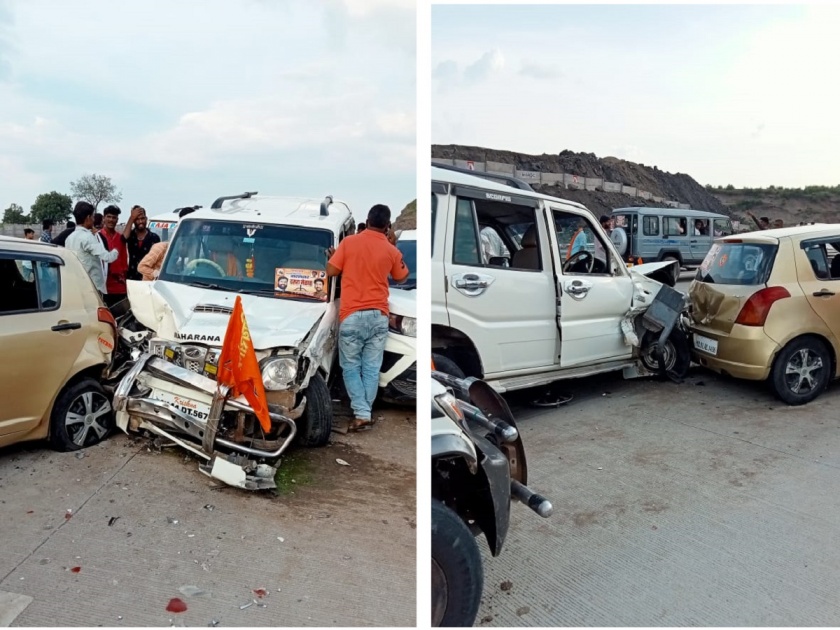 Illegal use of the Samriddhi Highway hits; Arjun Khotkar supporters' cars accident near Daulatabad | समृद्धी महामार्गाचा अवैध वापर अंगलट; खोतकर समर्थकांच्या गाड्यांचा दौलताबादजवळ अपघात