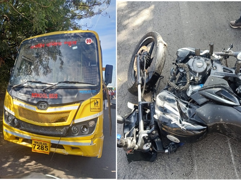 School bus hits two-wheeler in Shendra MIDC, one dead on the spot, two seriously injured | शेंद्रा एमआयडीसीत स्कूलबसने दुचाकीला उडवले, एकाचा जागीच मृत्यू, दोघे गंभीर जखमी