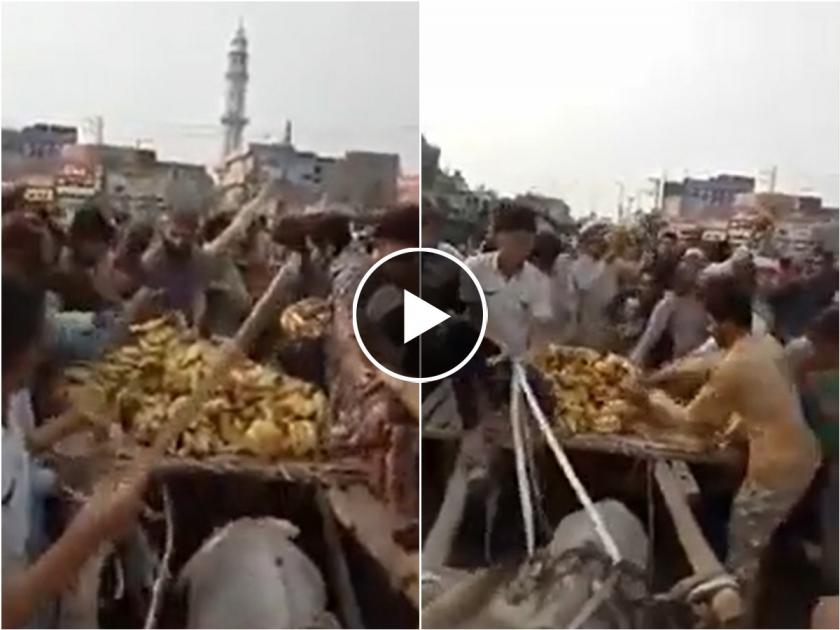 Video Mob in Pakistan steal from a kid selling bananas on his donkey cart | Video - अरेरे! केळी विकायला आलेल्या मुलाची हातगाडी लोकांनी लुटली; 'तो' रडत राहिला पण...