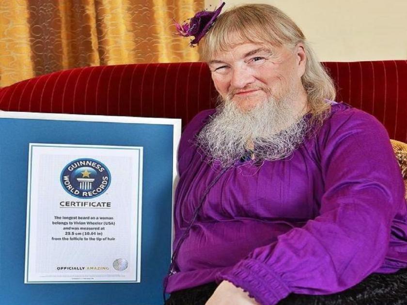 74 years old woman-look-like-man-25-cm-long-beard-thick-moustache-photos-viral | दुर्मिळ आजारामुळे दाढी-मिशा आल्या; तिने वाढवल्या अन् गिनीज बुकमध्ये नाव नोंदवले