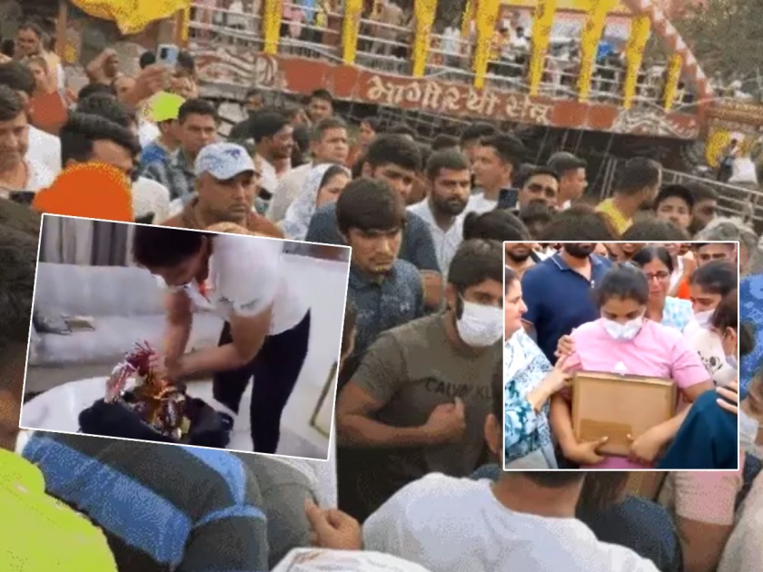 wrestlers protesting against former president of the Wrestling Federation of India and BJP MP Brijbhushan Sharan Singh, protester immerse their medals in the Ganges at Haridwar in Uttarakhand | अश्रूंचा बांध फुटला! 'चॅम्पियन' पैलवान गंगा तीरावर दाखल; पदकांचं 'सोनं' गंगेत करणार विसर्जित
