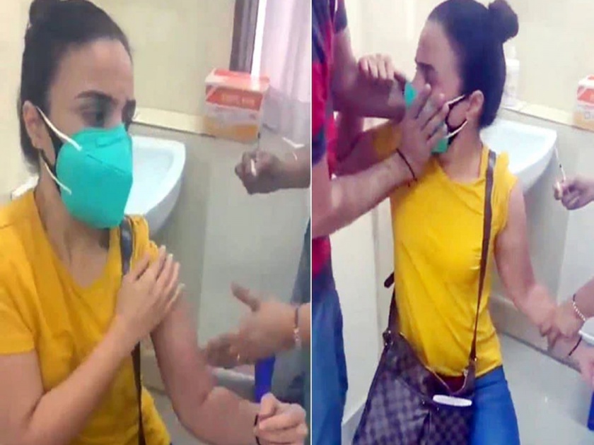 Girl scared and crying during covid vaccination doctor gives angry reaction see viral video | Girl scared : 'चल आता निघ इथून', लस घेताना पोरीची नाटकं पाहून भडकले डॉक्टर; पाहा व्हायरल  व्हिडीओ