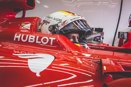 Sebastian Vettel drives Michael Schumacher's Ferrari F2002 in tribute to F1 legend