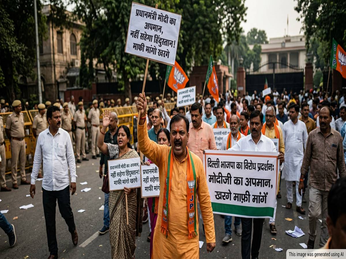 Delhi BJP Protests Near Kharge's Residence, Demands Apology for PM Modi ...