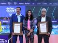 Sindhu inducts father PV Ramana, Shyam Sunder Rao into Volleyball League Hall of Fame - Hindi News | Sindhu inducts father PV Ramana, Shyam Sunder Rao into Volleyball League Hall of Fame | Latest other-sports News at Lokmattimes.com