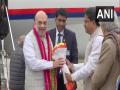 Amit Shah reaches Agartala to flag off 'Jan Viswas Yatra' in poll-bound Tripura - Hindi News | Amit Shah reaches Agartala to flag off 'Jan Viswas Yatra' in poll-bound Tripura | Latest politics News at Lokmattimes.com