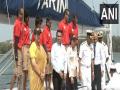 INSV Tarini returns home after 17,000 nautical miles voyage - Hindi News | INSV Tarini returns home after 17,000 nautical miles voyage | Latest national News at Lokmattimes.com