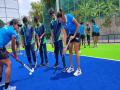 Indian women's hockey team celebrates Olympic Day with NGO kids - Hindi News | Indian women's hockey team celebrates Olympic Day with NGO kids | Latest hockey News at Lokmattimes.com