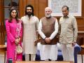 PM Modi meets Ram Charan, wife Upasana amid Archery Premier League; hails "collective efforts to popularise archery" - Hindi News | PM Modi meets Ram Charan, wife Upasana amid Archery Premier League; hails "collective efforts to popularise archery" | Latest entertainment News at Lokmattimes.com