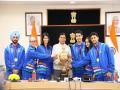 Sports Minister Mandaviya felicitates Indian Squash Team after maiden World Cup win - Hindi News | Sports Minister Mandaviya felicitates Indian Squash Team after maiden World Cup win | Latest other-sports News at Lokmattimes.com
