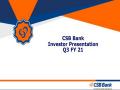 CSB Bank reports PAT of Rs 53 cr in Q3 - Hindi News | CSB Bank reports PAT of Rs 53 cr in Q3 | Latest business News at Lokmattimes.com