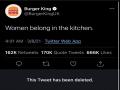 Burger King UK under fire for 'Women belong in kitchen' tweet - Hindi News | Burger King UK under fire for 'Women belong in kitchen' tweet | Latest international News at Lokmattimes.com