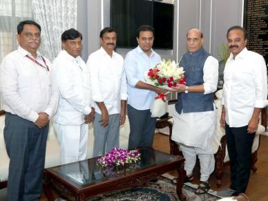 KTR meets Rajnath Singh, seeks transfer of defence lands in Hyderabad