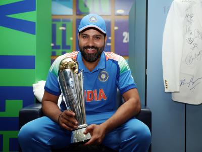 Former India skipper Rohit Sharma receives special memento for guiding India to Champions Trophy glory