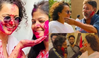 Kangana Ranaut plays Holi on the sets of 'Chandramukhi 2' | Kangana Ranaut plays Holi on the sets of 'Chandramukhi 2'