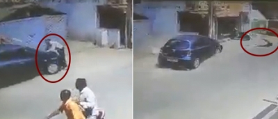 Hyderabad: Man flung into air after being hit by speeding car | Hyderabad: Man flung into air after being hit by speeding car