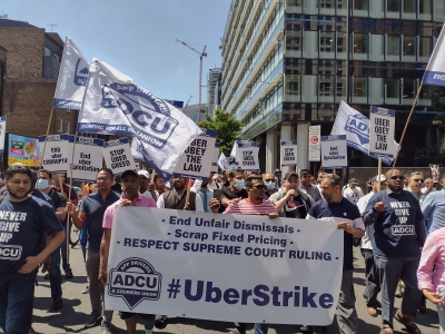 Uber files: UK union stages 24-hour strike to make CEO accountable | Uber files: UK union stages 24-hour strike to make CEO accountable