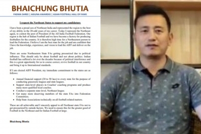 Bhaichung seeks support from Northeast states ahead of AIFF polls | Bhaichung seeks support from Northeast states ahead of AIFF polls Bhaichung seeks support from Northeast states ahead of AIFF polls | Bhaichung seeks support from Northeast states ahead of AIFF polls