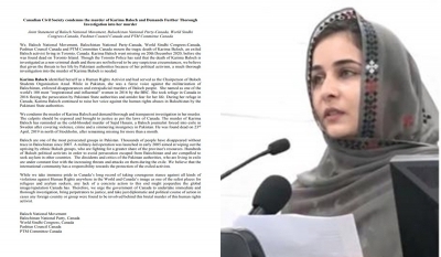 Fair probe urged into Karima Baloch's murder in Canada, Pak role suspected | Fair probe urged into Karima Baloch's murder in Canada, Pak role suspected Fair probe urged into Karima Baloch's murder in Canada, Pak role suspected | Fair probe urged into Karima Baloch's murder in Canada, Pak role suspected