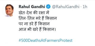 Farmers are true to their stance despite several deaths: Rahul | Farmers are true to their stance despite several deaths: Rahul