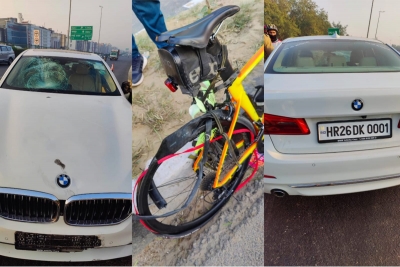Speeding BMW mows down man riding cycle on Delhi-Gurugram road | Speeding BMW mows down man riding cycle on Delhi-Gurugram road Speeding BMW mows down man riding cycle on Delhi-Gurugram road | Speeding BMW mows down man riding cycle on Delhi-Gurugram road