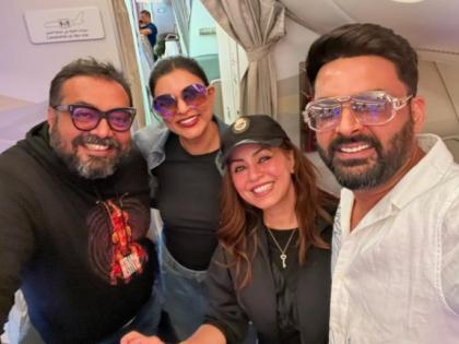 Kapil Sharma poses with Sushmita Sen, Mahima Chaudhry & Anurag Kashyap on flight | Kapil Sharma poses with Sushmita Sen, Mahima Chaudhry & Anurag Kashyap on flight Kapil Sharma poses with Sushmita Sen, Mahima Chaudhry & Anurag Kashyap on flight | Kapil Sharma poses with Sushmita Sen, Mahima Chaudhry & Anurag Kashyap on flight