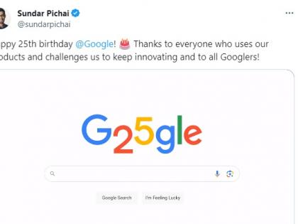 Google turns 25, Pichai shares Doodle thanking firms' product users | Google turns 25, Pichai shares Doodle thanking firms' product users Google turns 25, Pichai shares Doodle thanking firms' product users | Google turns 25, Pichai shares Doodle thanking firms' product users