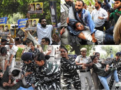 AAP stages protest near BJP hqrs against arrest of Sanjay Singh | AAP stages protest near BJP hqrs against arrest of Sanjay Singh AAP stages protest near BJP hqrs against arrest of Sanjay Singh | AAP stages protest near BJP hqrs against arrest of Sanjay Singh