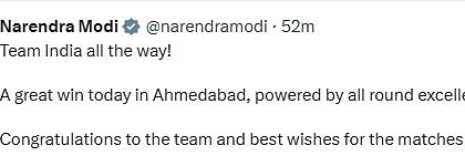 PM Modi congratulates Indian cricket team for win against Pak in WC match | PM Modi congratulates Indian cricket team for win against Pak in WC match